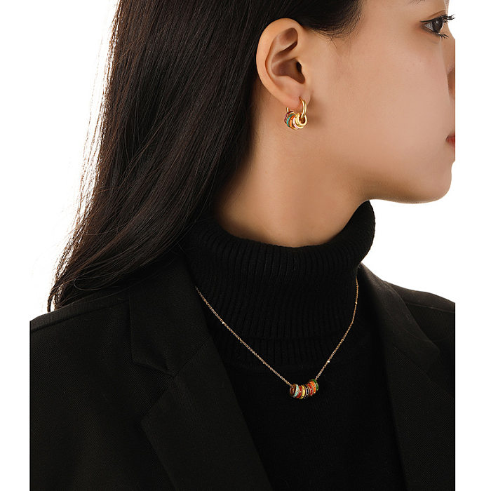Original Design Geometrische Kupfer Emaille Damen Ohrringe Halskette