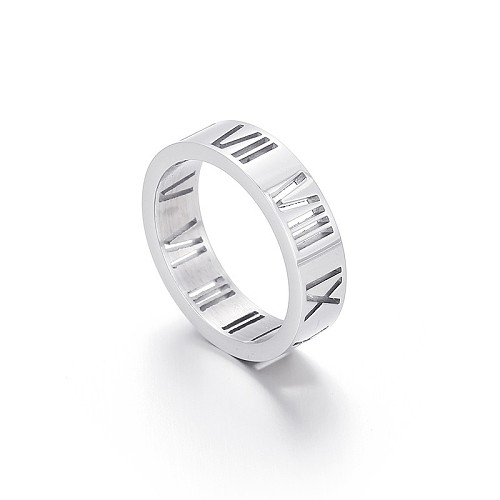 Simple Fashion Stainless Steel Hollow Roman Numeral Ring Wholesale jewelry
