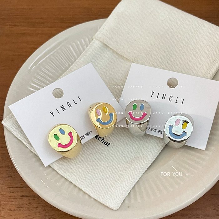 Fashion Smiley Face Copper Gold Plated Earrings 1 Pair