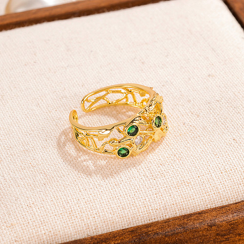 Vintage-Stil, einfacher Stil, unregelmäßiger, runder, verkupferter, ausgehöhlter, mit Zirkon 18 Karat vergoldeter offener Ring