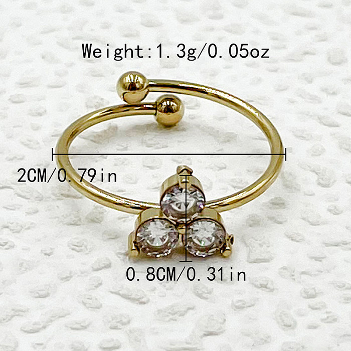 Atacado elegante estilo simples comutar redondo chapeamento de aço inoxidável incrustado anéis abertos de zircão banhado a ouro