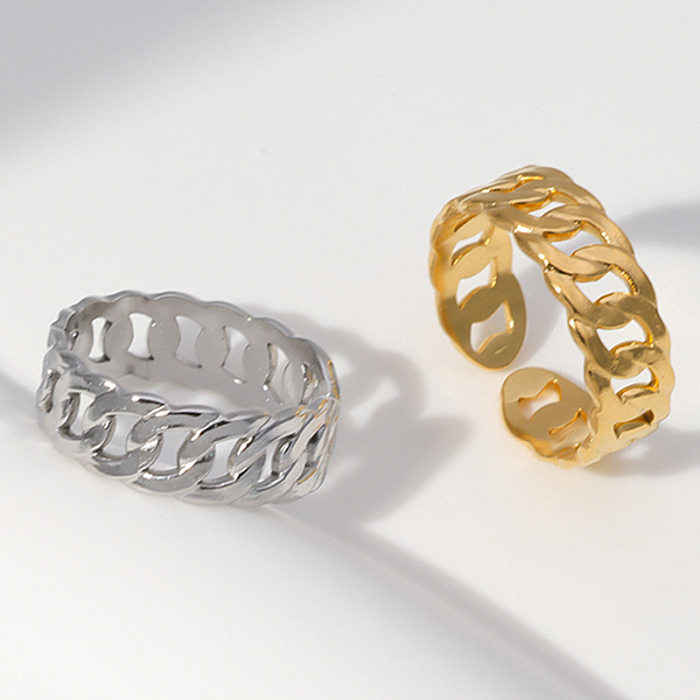 Elegante anillo abierto de cadena chapada en acero inoxidable de color sólido