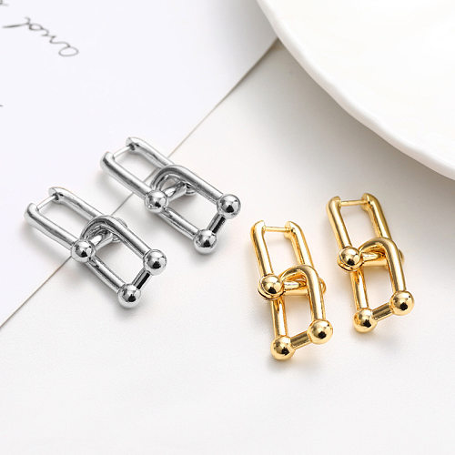 1 paire de boucles d'oreilles pendantes en cuivre plaqué en forme de U, Style Simple