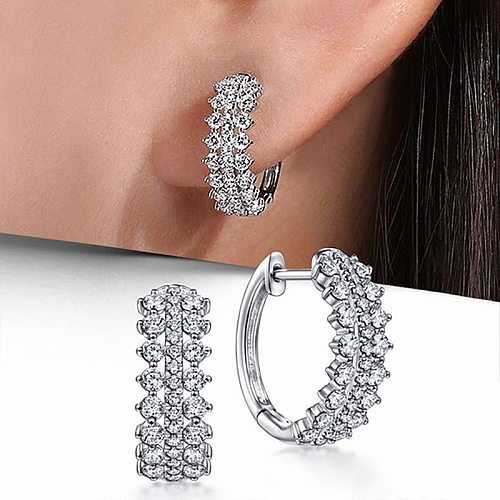 1 Pair Elegant Round Inlay Copper Zircon Earrings