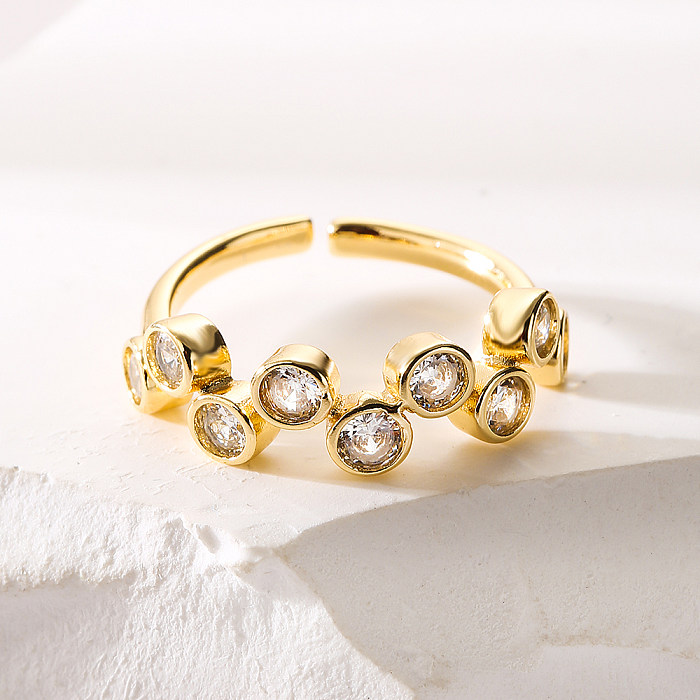 Modischer offener Ring mit geometrischem Kupfer und vergoldetem Zirkon, 1 Stück