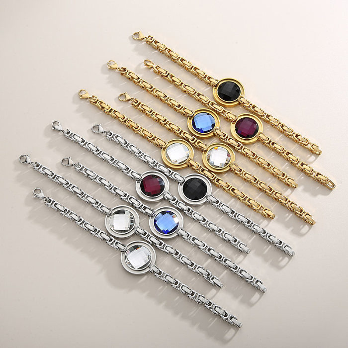 Conjunto de joias de vidro embutido de chapeamento de aço de titânio redondo da moda