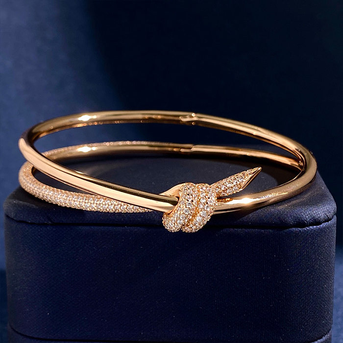 Casual Vacation Knot Copper Plating Inlay Zircon Bangle