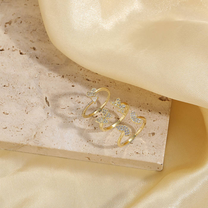 خاتم أنيق على شكل فراشة من النحاس المطلي بالذهب عيار 14 قيراط مفتوح بكميات كبيرة