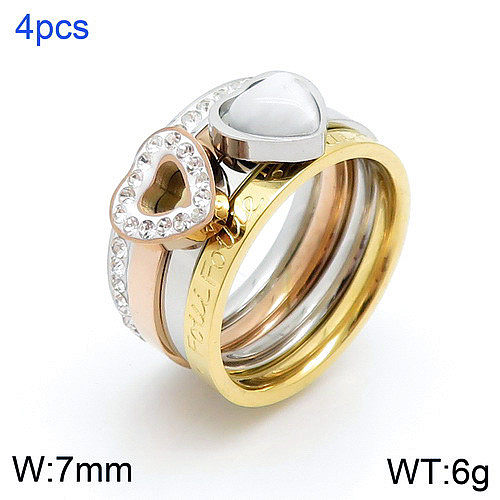 Nova moda combinação de aço inoxidável em forma de coração anel destacável multicolorido de diamante completo