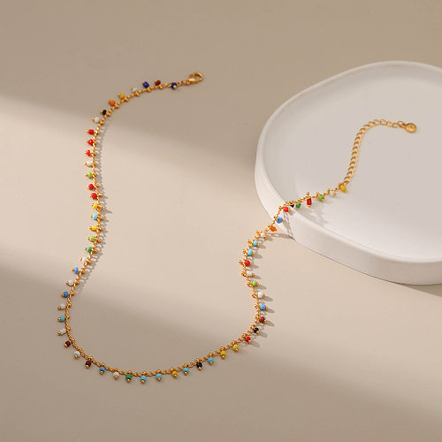 Retro Geometric Copper Inlay Seed Bead Necklace