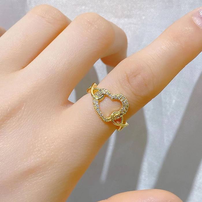 Simple Style Heart Shape Eye Copper Plating Inlay Zircon Open Ring
