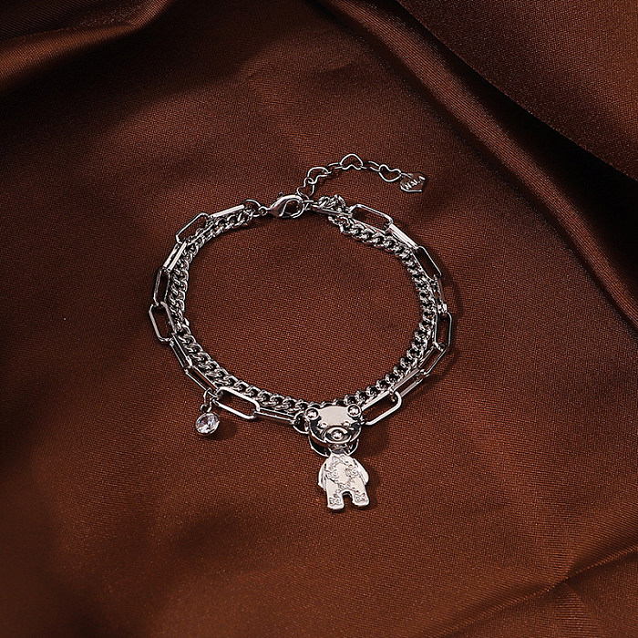 Estilo moderno urso cobre chapeamento inlay zircão pulseiras banhadas a prata