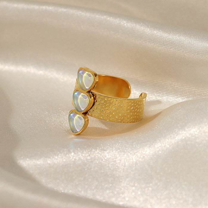 Bague ouverte en opale avec incrustation en acier inoxydable en forme de cœur de style simple 1 pièce