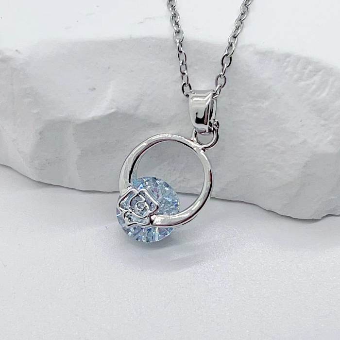 Simple Style Geometric Copper Plating Inlay Zircon 18K Gold Plated Pendant Necklace