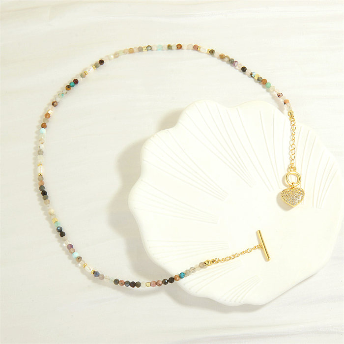 Halskette mit Anhänger in Herzform, künstliche Edelsteine, Kupfer-Toggle-Beschichtung, Inlay, Zirkon, 18 Karat vergoldet, im IG-Stil