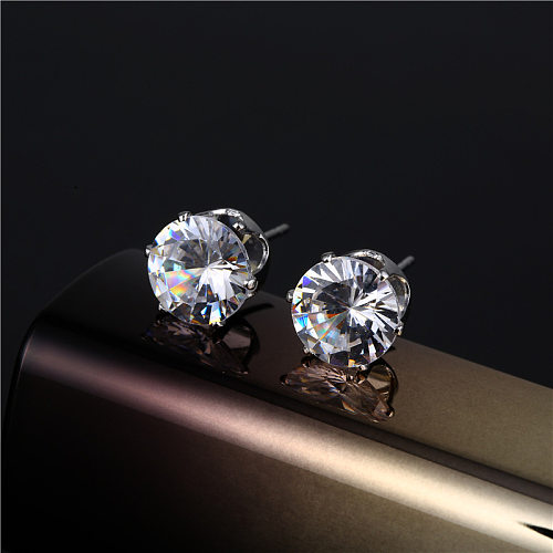 1 Pair Simple Style Shiny Round Stainless Steel Brass Plating Inlay Zircon Platinum Plated Rhodium Plated Ear Studs