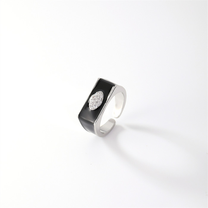 Simple Style Streetwear Geometric Oval Copper Inlay Zircon Open Rings