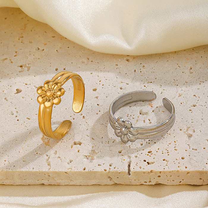 Simple Style Flower Stainless Steel Plating 18K Gold Plated Open Rings