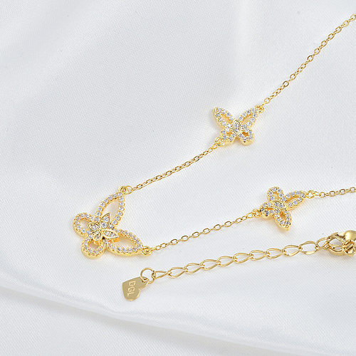 Süße Schmetterlings-Kupfer-Halskette, vergoldete Zirkon-Kupfer-Halsketten, 1 Stück