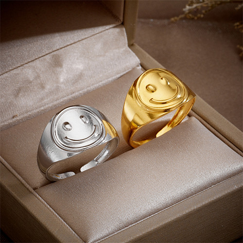 Anéis abertos de cobre do anel de aço Titanium da cara do smiley do estilo simples