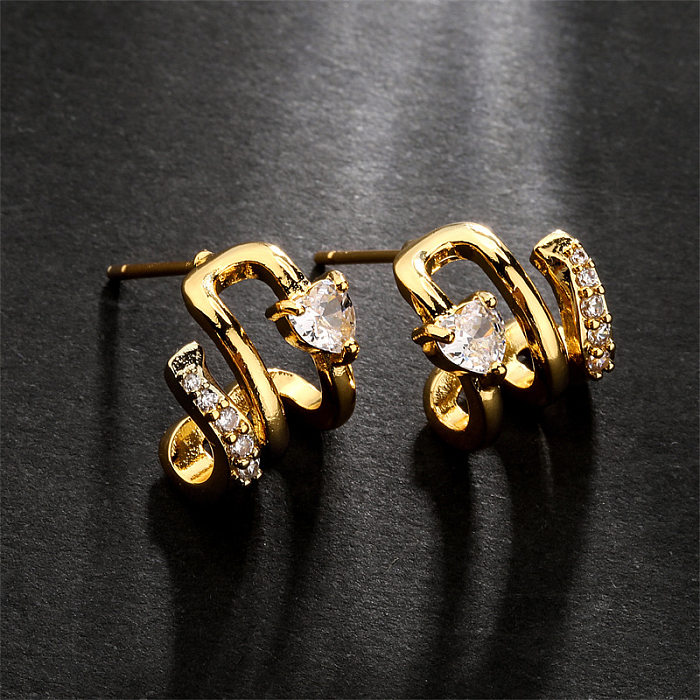 1 Pair Simple Style Solid Color Inlay Copper Zircon Ear Studs