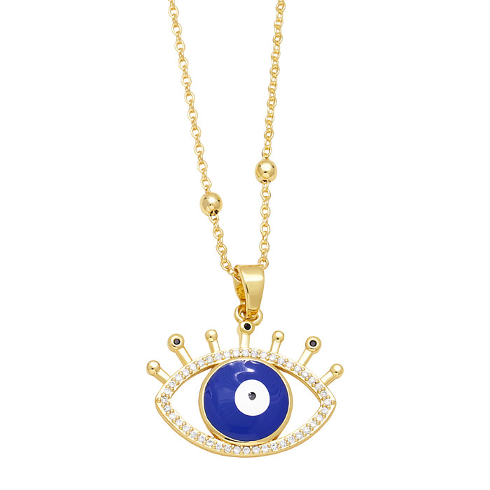 1 Piece INS Style Devil'S Eye Copper Enamel Plating Inlay Zircon 18K Gold Plated Pendant Necklace