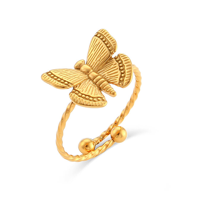 Anel borboleta ajustável em aço inoxidável 18k folheado a ouro fashion