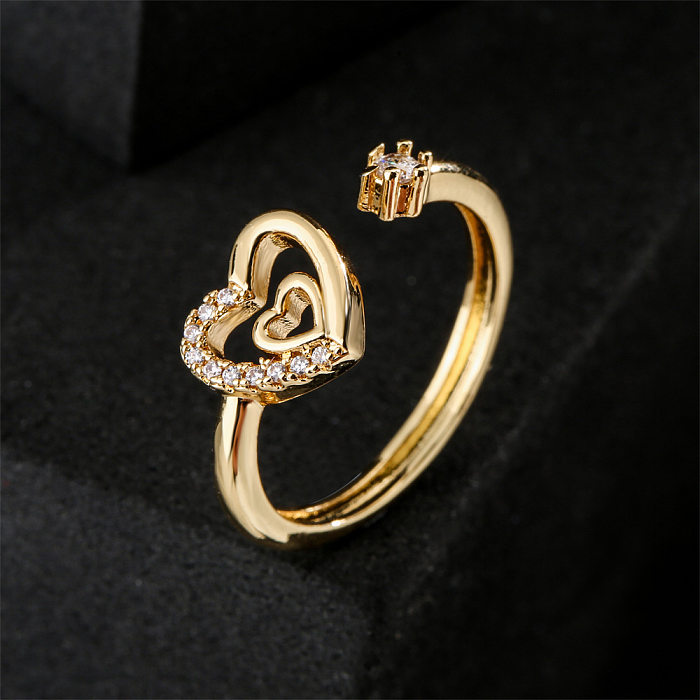 Schlichter Design-Ring, 18 Karat vergoldet, herzförmiger Zirkon-offener Ring