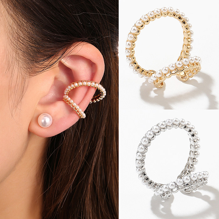 Fashion Solid Color Copper Plating Inlay Pearl Ear Clips 1 Piece