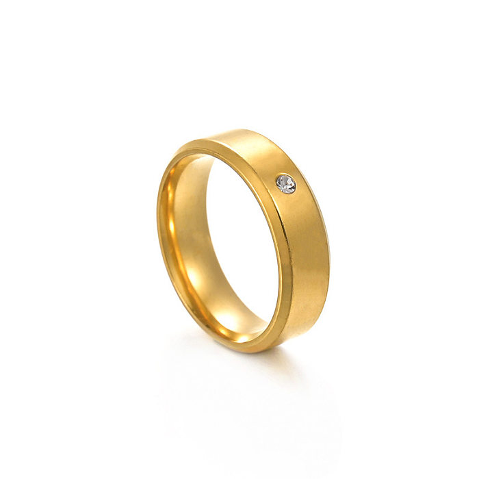 New Simple Double Beveled Edge Gold-plated Stainless Steel Inlaid Zircon Couple Ring