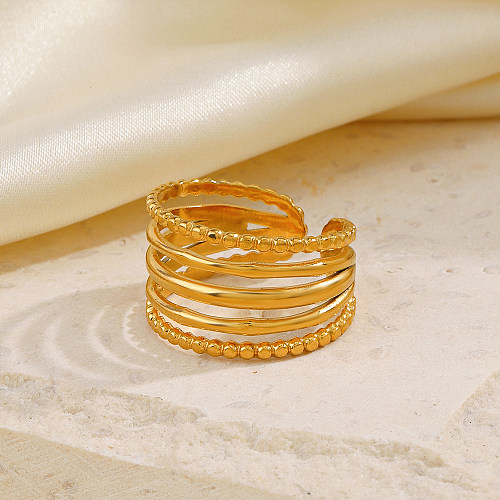 Style simple lignes de style classique placage en acier inoxydable anneaux ouverts plaqués or 18 carats