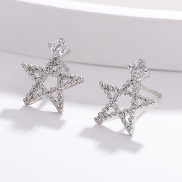 1 Pair Casual Modern Style Geometric Starfish Heart Shape Inlay Copper Zircon Ear Studs