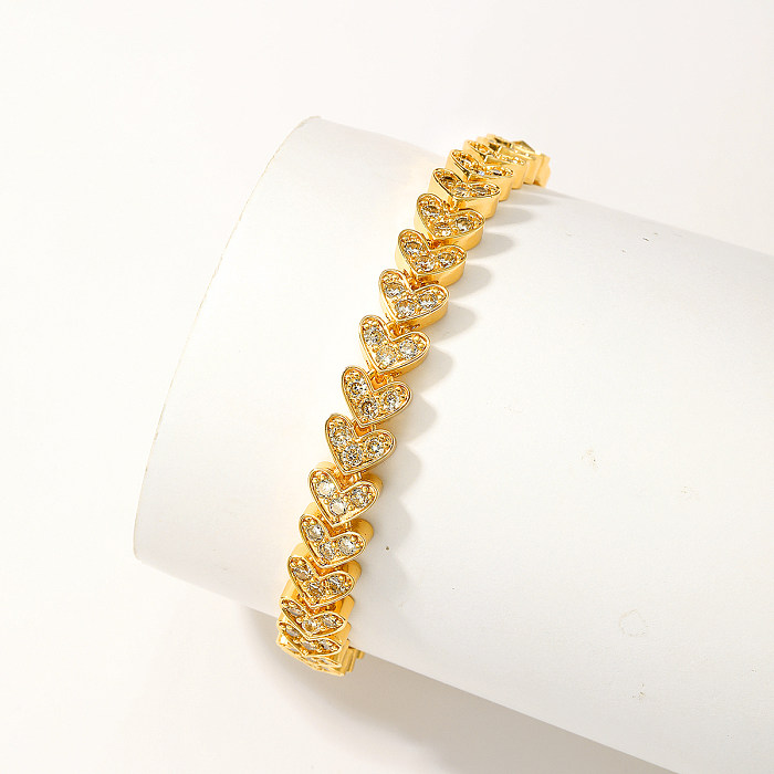 Shiny Heart Shape Copper Plating Inlay Zircon 18K Gold Plated Bracelets