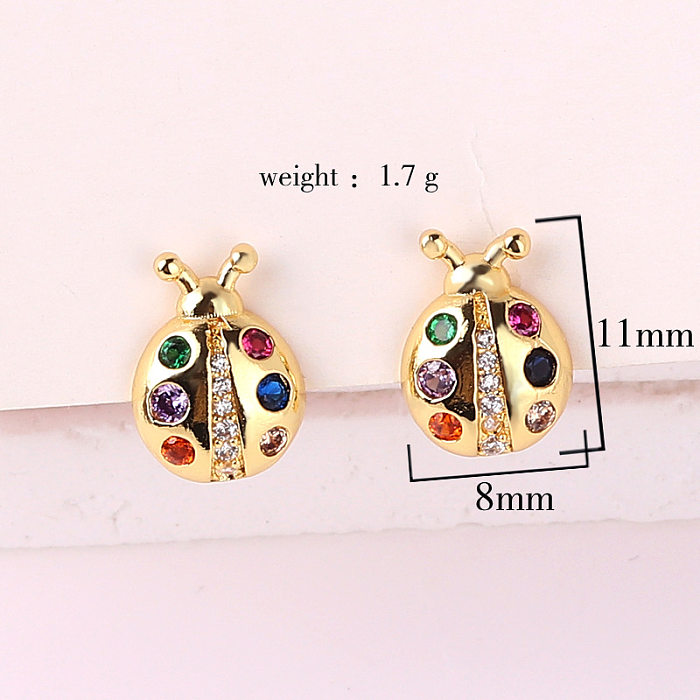 1 Pair Lady Insect Copper Plating Inlay Zircon Gold Plated Earrings