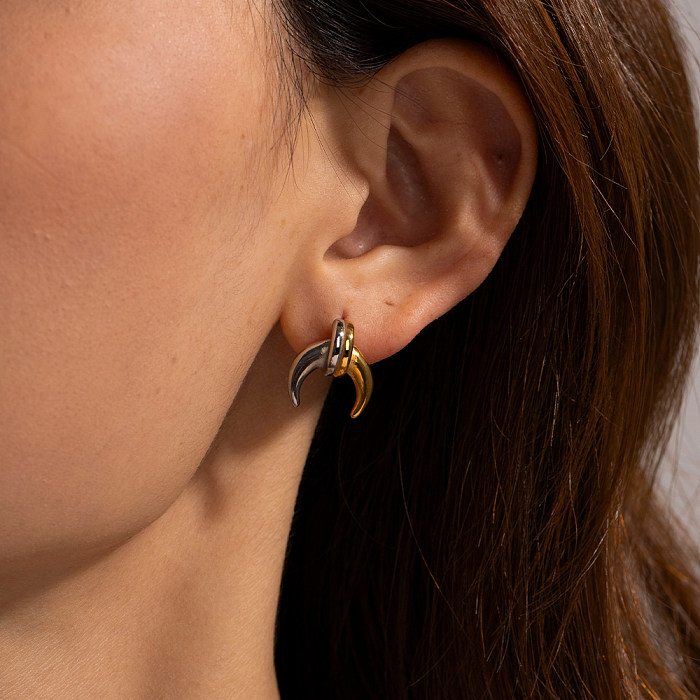 IG Style Streetwear Color Block Moon Edelstahlbeschichtung 18K vergoldete Ohrringe Halskette