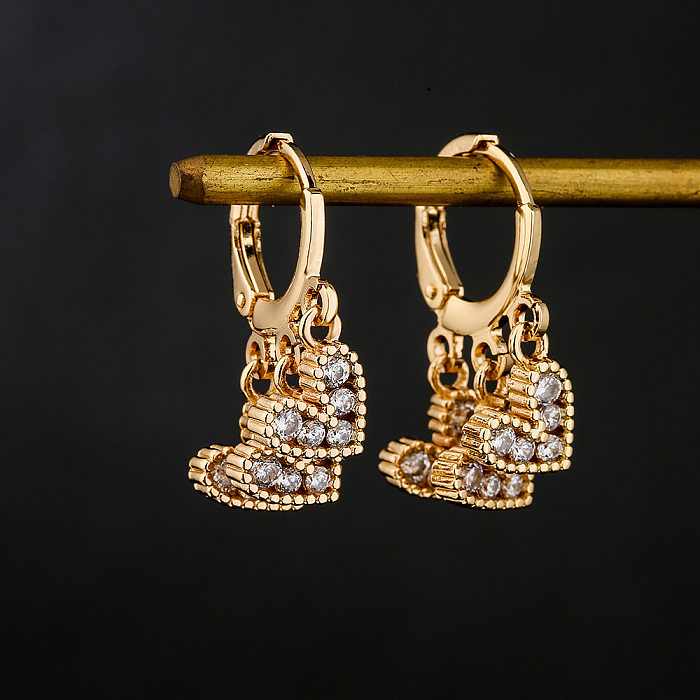 Brincos em forma de coração com zircônia banhada a cobre e ouro 18K da moda