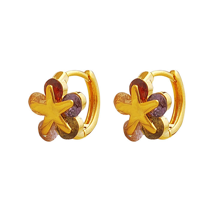 1 Pair Sweet Flower Plating Inlay Copper Zircon Gold Plated Earrings
