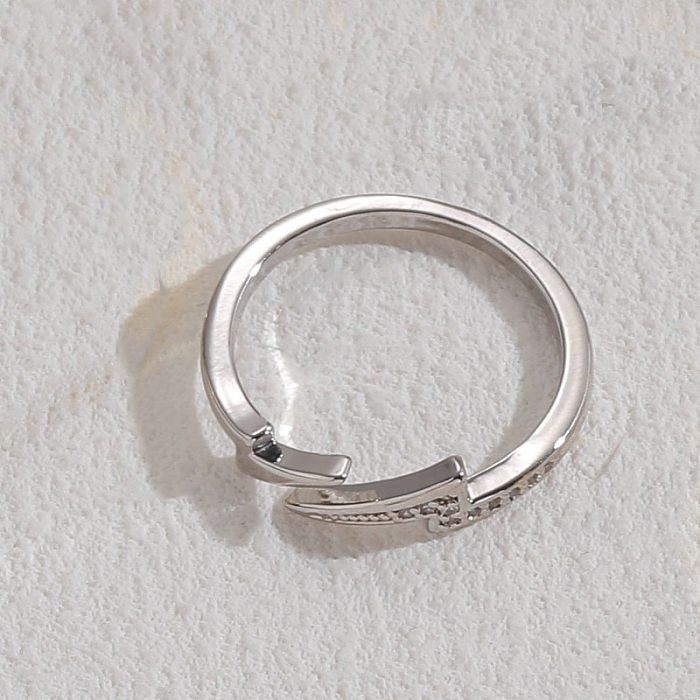 Elegant Snake Lightning Fish Tail Copper Plating Inlay Zircon 14K Gold Plated Open Ring
