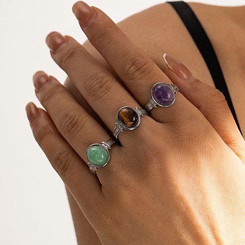 Anillos abiertos chapados en oro de 18 quilates con incrustaciones de piedras preciosas artificiales geométricas de acero inoxidable para mujer estilo IG