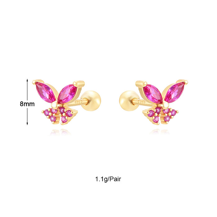 1 Paar runde Schmetterlings-Kupfer-Inlay-Zirkon-Ohrringe im INS-Stil