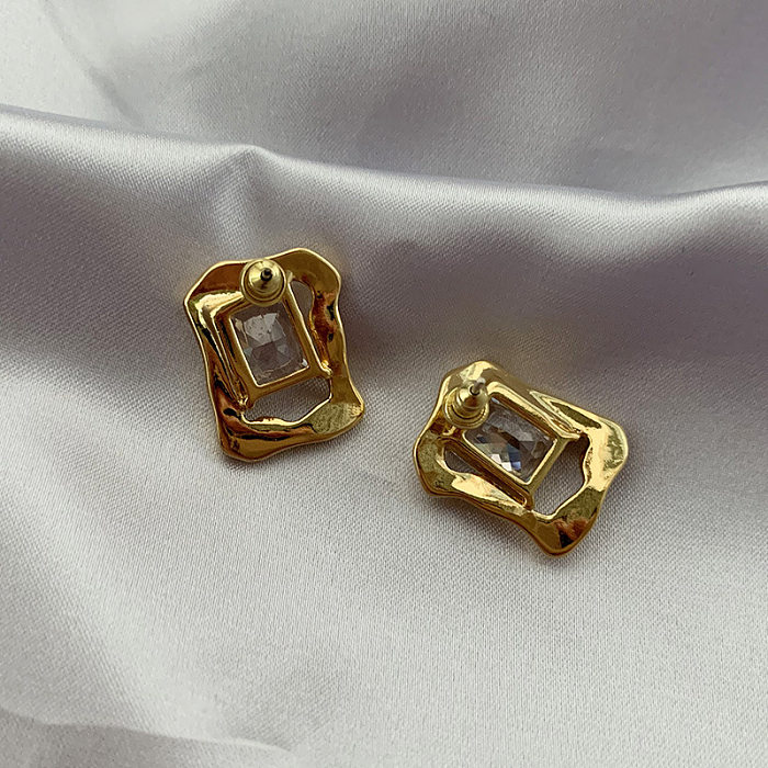 1 Pair Retro Geometric Brass Plating Inlay Zircon Ear Studs
