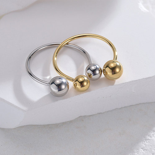 Boule de style simple à la mode, couleur unie, placage en acier inoxydable, anneaux ouverts plaqués or 14 carats