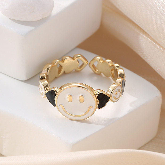 Modischer offener Ring mit Smiley-Gesicht aus Kupfer und Emaille