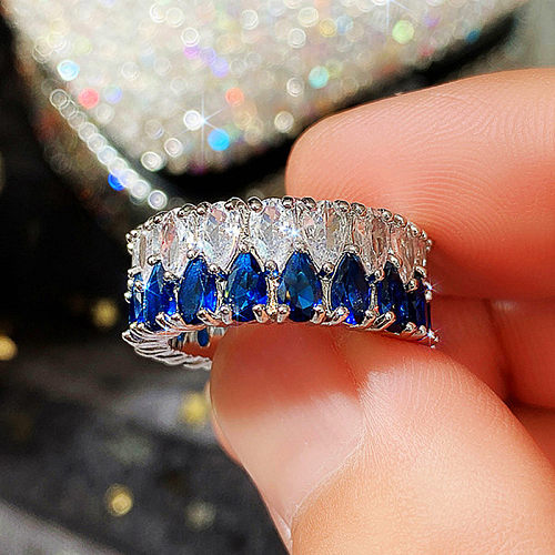 Fashion Double Rows Drop Zircon Full Diamond Copper Ring