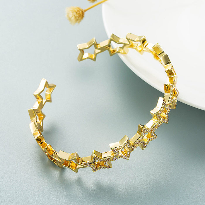 Bracelet créatif en cuivre plaqué or véritable, amour creux, étoile à cinq branches, Micro-incrusté de Zircon coloré