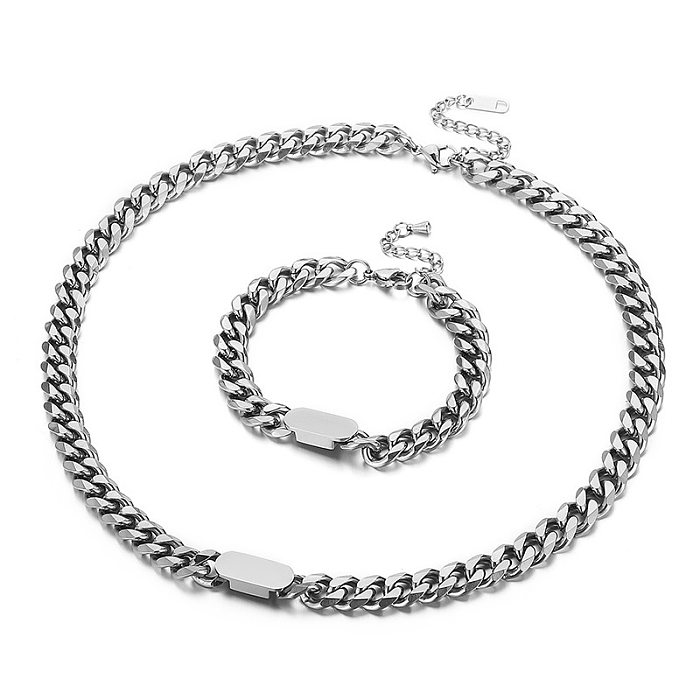 Ensemble de collier et Bracelet en acier inoxydable, chaîne épaisse, couleur unie, vente en gros de bijoux