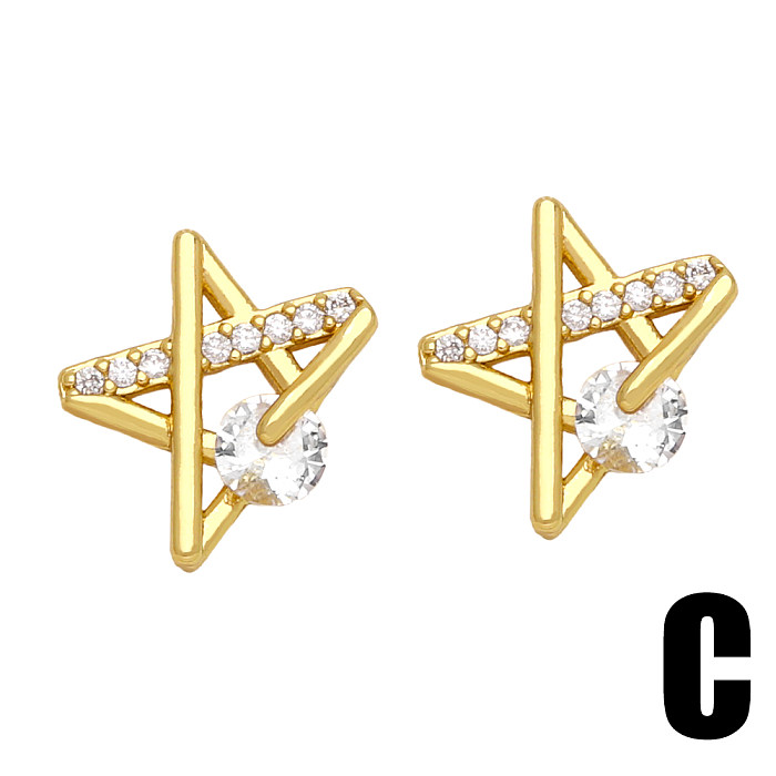 1 Pair Simple Style Flower Bee Lightning Plating Inlay Copper Zircon 18K Gold Plated Ear Studs