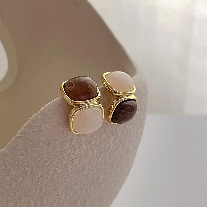 1 Pair Simple Style Geometric Plating Resin Copper Ear Studs