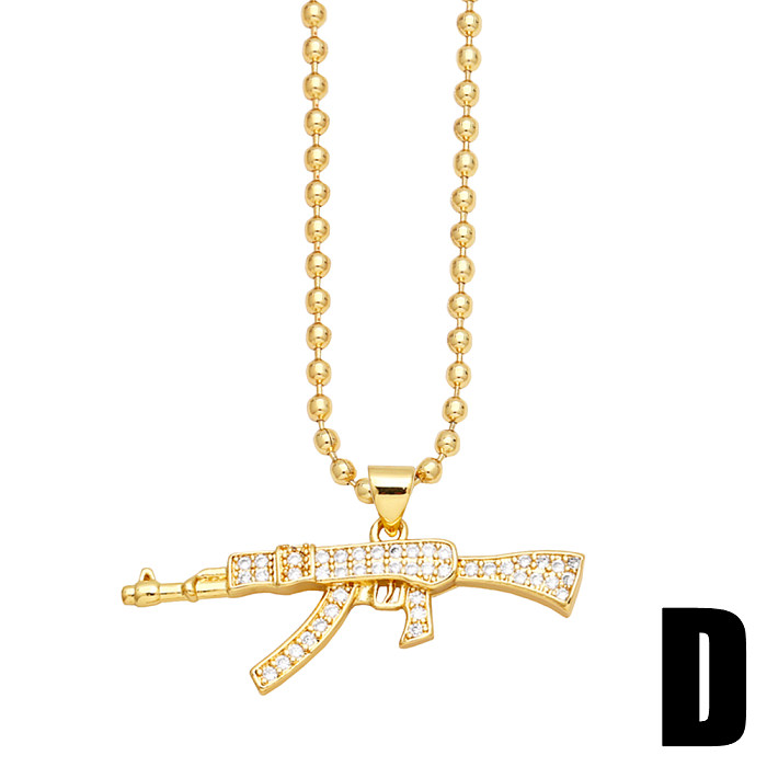 1 Piece Hip-Hop Punk Pistol Copper Plating Inlay Zircon 18K Gold Plated Pendant Necklace