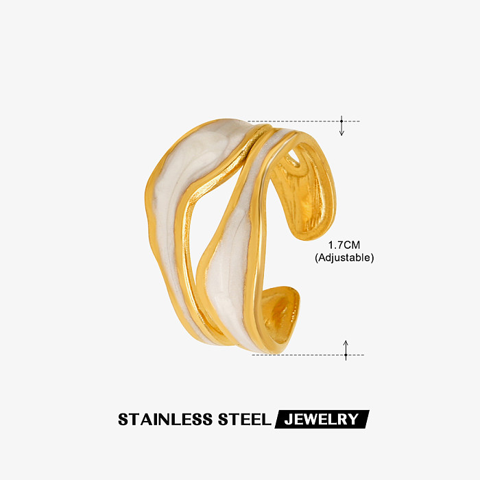 Streetwear Irregular Stainless Steel Enamel Plating 18K Gold Plated Open Rings
